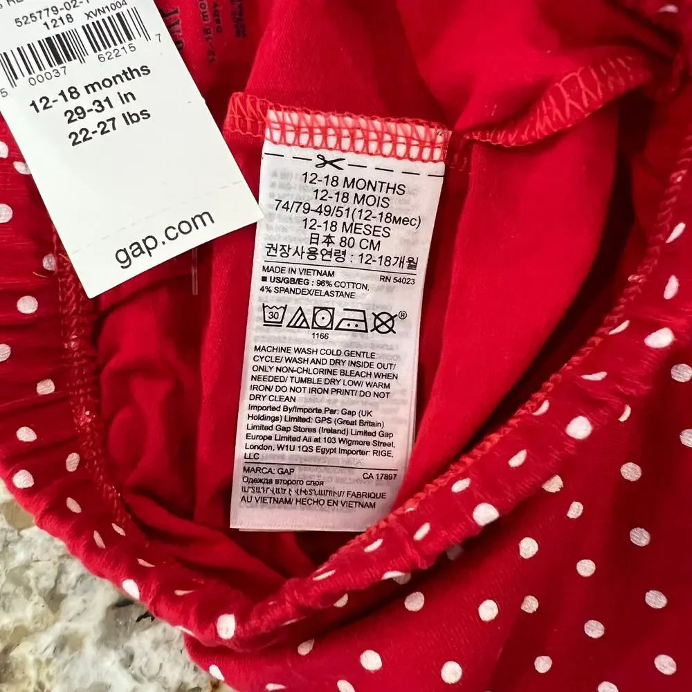 NWT GAP Baby Pink W/Christmas Graphic Bodysuit & Red Dot Leggings